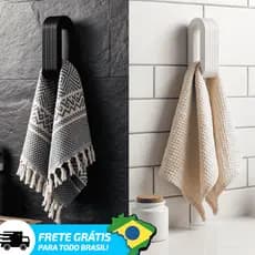Kit 2 Suportes Cabide Automático Para Toalha e Pano de Prato - Cores Preto e Branco gancho suporte para toalha