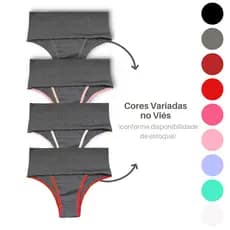 Kit 5 Calcinha Fitness Viére Cós Alto Duplo Compressão na Barriga Viére
