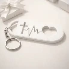 Kit 120 Chaveiros Cristão Fé Cruz Coração Chaveiro Batimento Cardíaco Lembrancinha Religiosa 5cm