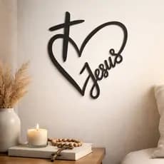 Quadro Decorativo Cristão para Parede Cruz Jesus Coração Decoração Religiosa Vazado Kit Quadro
