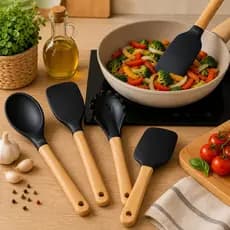 Kit 4 Peças Silicone Utensílios de Cozinha Espátula Garfo Colher Cozinha Cozinheira