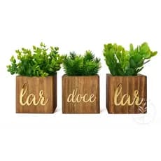 Trio de Vasos Decorativos Lar Doce Lar com Plantas Artificiais - Kit completo arranjos montados