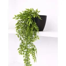Arranjo de Planta Artificial Pendente C/ Vaso Preto Para Decoração de Prateleira - Folhagem Caída