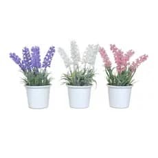 Kit 3 lavandas artificiais coloridas no vasinho branco - Arranjo pronto completo para decoração