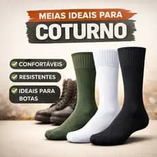 Meia Militar Cano Longo para Coturno e Bota | Reforçada para Trabalho | Kit 1, 3 ou 6 Pares