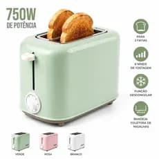 Torradeira Elétrica 2 Fatias 750W 6 Níveis Função Descongelar Bandeja Removível 110/220V RT-TS201