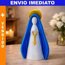 Escultura Decorativa Nossa Senhora com Manto Azul e Halo Dourado