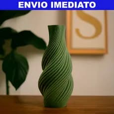 Vaso Decorativo Verde com Design Espiral Moderno