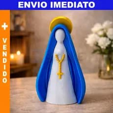 Escultura Religiosa Nossa Senhora com Manto Azul e Halo Dourado