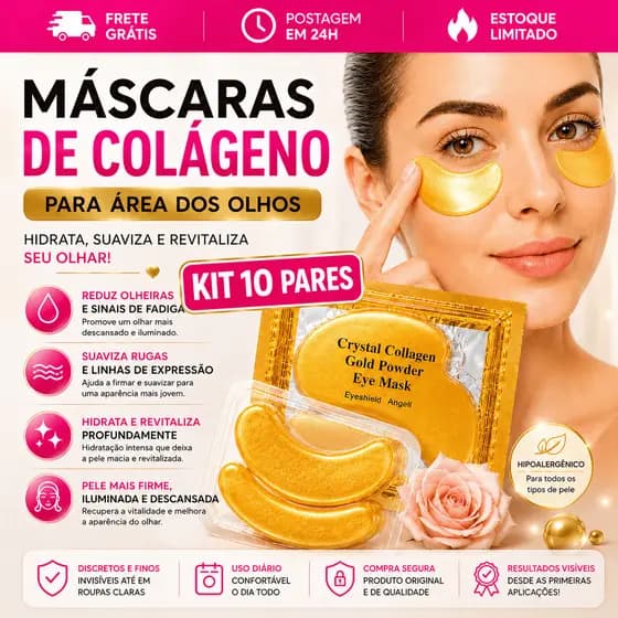 Kit 10 Máscaras De Colágeno Olhos Anti Olheiras Antirrugas Gel Pads Skin Care Envio Imediato