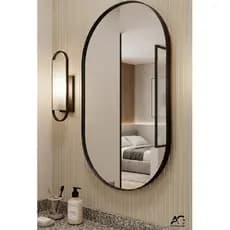 Espelho de Vidro Oval Com Borda Em Couro Para Banheiro Quarto Penteadeira Closet Envio Imediato