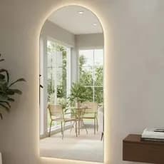 Espelho Arco Com LED Frontal Frio e Quente Topo Curvo Base Reta Banheiro Quarto Sala Luxo