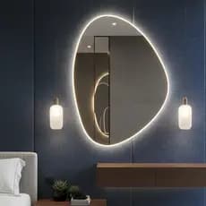 Espelho Decorativo Irregular Orgânico Com LED Design Curvo Moderno Lapidado Lavabo Suíte Penteadeira