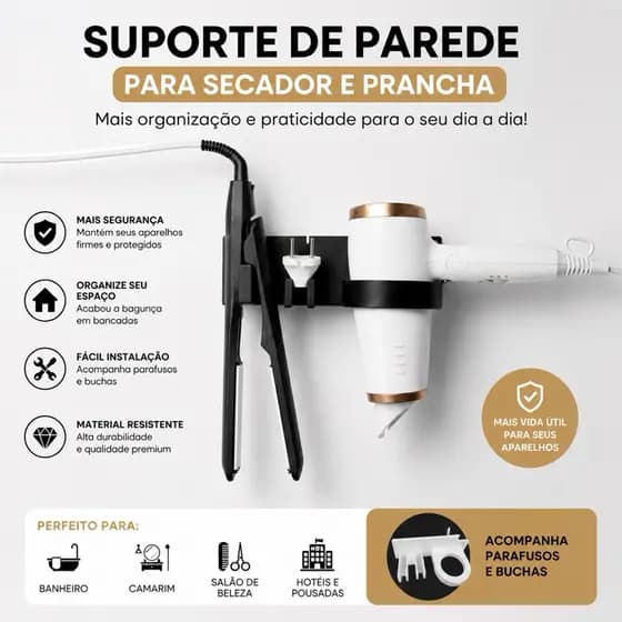 Suporte Organizador Secador Chapinha Escova Parede Porta Secador