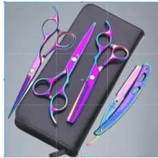 Kit 4 Tesouras Profissionais + Navalha com Estojo para Cabeleireiro