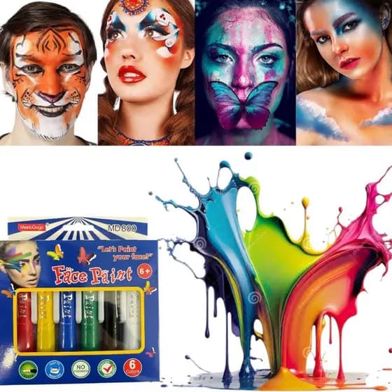 Kit Pintura Facial 6 Cores Copa do Mundo Futebol Festa Torcida Carnaval Rosto Corpo Party