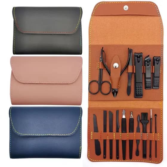 Kit Manicure 16 Peças Aço Inox Completo com Estojo Portátil para Unhas Pedicure Profissional