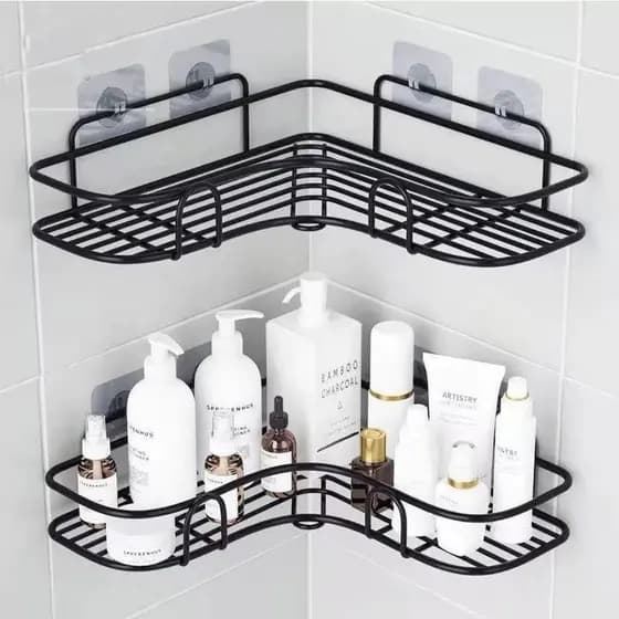 Prateleira de Canto em L + Porta Papel Higiênico Sem Furo Organizador Kit 2+1 4+2