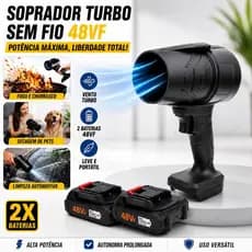 Soprador de Folhas Elétrico 48V Sem Fio Recarregável com 2 Baterias | Turbo Potente para Jardim, Carro e Limpeza