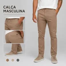 Calça de Sarja Alfaiataria Masculina Esporte Fino Bolso Embutido Slim Premium com Lycra