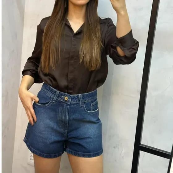 Short Jeans Cintura Alta Feminino 100% Algodão Premium Confortável Casual
