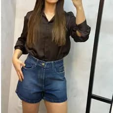 Short Jeans Cintura Alta Feminino 100% Algodão Premium Confortável Casual