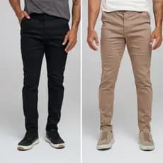 KIT 2 Calça de Sarja Alfaiataria Masculina Esporte Fino Bolso Embutido Slim Premium com Lycra