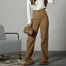 Calça Wide Leg Feminina Cintura Alta Jeans Pantalona Preta Premium Com 1% Elastano Marrom
