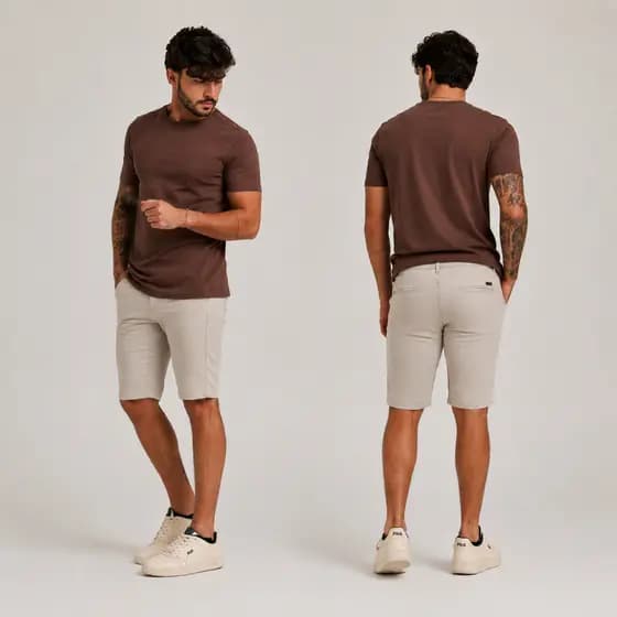 Bermuda Masculina Alfaiataria Sarja Sport Fino, BOLSO EMBUTIDO, Com Lycra Tecido Premium