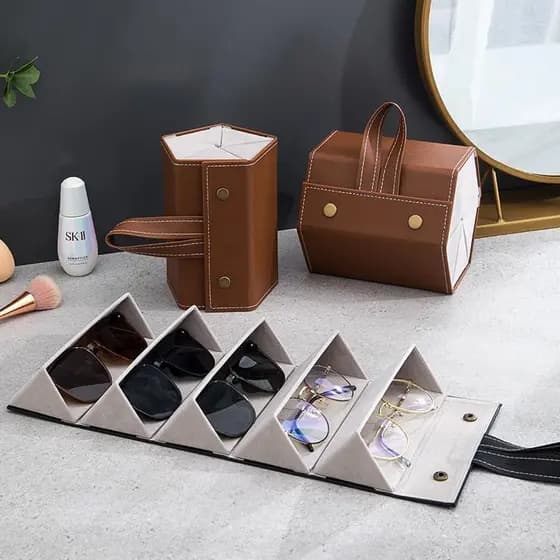 porta óculos estojo portátil organizador viagem necessaire dobrável divisórias LD