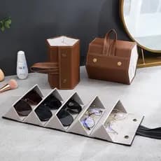 porta óculos estojo portátil organizador viagem necessaire dobrável divisórias LD