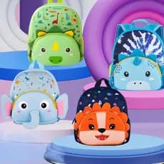 Mochila Infantil Escolar Unissex Bichinhos Leão Unicornio Sereia Elefante Dinossauro Sereia Azul Rosa Raposa Coruja