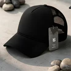 Boné Trucker Preto Tela Ajustável Aba Curva Liso Masculino Feminino