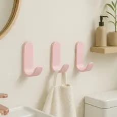 Kit Cabide Gancho de Parede com Fita Dupla Face 3M para Toalhas Banheiro Cor Rosa
