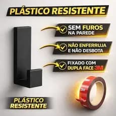Gancho Cabide Adesivo Parede Fita Dupla Face  Auto Colante Porta 3M Toalhas Roupa Banheiro Preto