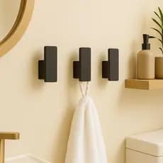 Kit Ganchos De Parede Para Toalhas Bolsas e Roupas Com Fita Adesiva Preto