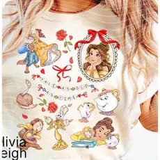 Camiseta Unissex Oversized Plus Size Feminina Masculina da Bela e a Fera, Frase “Tale as Old as Time” & Personagens, Dis