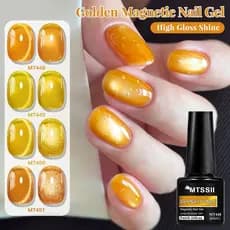 MTSSII Gel Magnético Dourado Para Unhas , 7ml , Olho De Gato , Lâmpada LED UV Curada , Alto Brilho , Efeito Brilhante ,