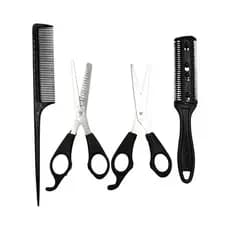 Kit Ferramentas Para Corte De Cabelo Tesoura Reta Desbaste Pente Navalha E Separador