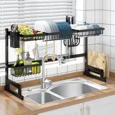 Escorredor De Louça Moderno Suspenso Grande Organizador Para Cozinha Pia Cor Preto 65cm Louças Pratos Talheres panelas