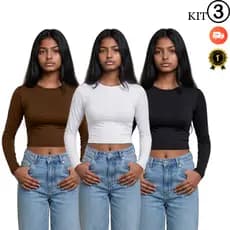 KIT 3 Blusa Manga Longa Feminina Gola Careca Premium Segunda Pele Elegante Inverno Noite Basica