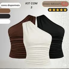KIT 3 Blusa Feminina Elegante Mula Manca Ombro Único Com Franzido Assimétrica Casual