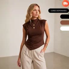 Blusa Gola Alta Básica Assimétrica Regata Manga Curta Elegante Formal Festas Dia a Dia Casual Verão