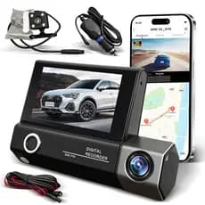 Câmera Veicular 3 Câmeras Gravador de Painel Super FHD 1296P Tela 3 Polegadas DVR Carro