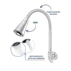 Torneira de Cozinha Parede Gourmet Flexível 2 Jatos 1/4 de Volta Metal