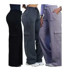 Calça Moletom Cargo Pantalona  Femenina, Cintura Elástica, Estilosa Inverno.
