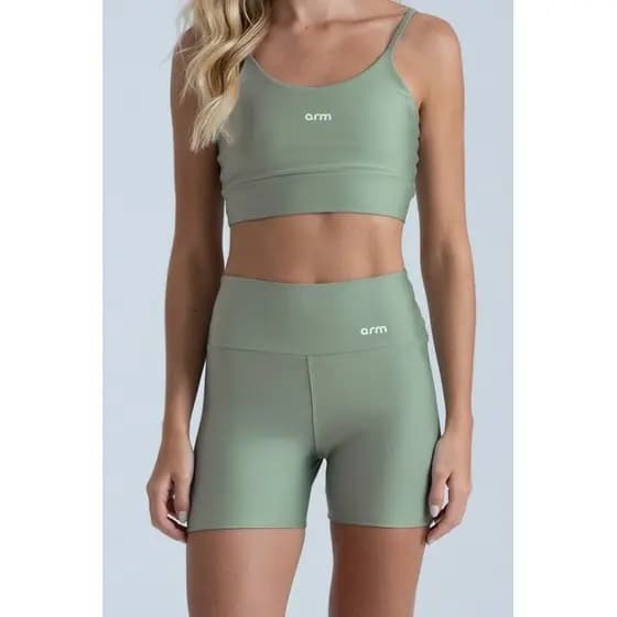 Conjunto Fitness Short PowerSlim + Top Alça Digital Matcha Alta Cmpressão Zero Transparência Tecnologia Dry
