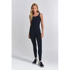 Macacão Preto Fitness Feminino em Poliamida Canelada Para Academia Sem Costura Frontal Alta Elasticidade