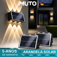 Arandela Solar Externa LED Luz Quente para Parede, À Prova D'Água, Sem Fio, Acendimento Automático para Jardim