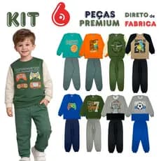 Kit 6 peças Infantil Menino Inverno Moletom Felpado 3 Conjuntos Roupa Infantil Tam 4 6 8 10